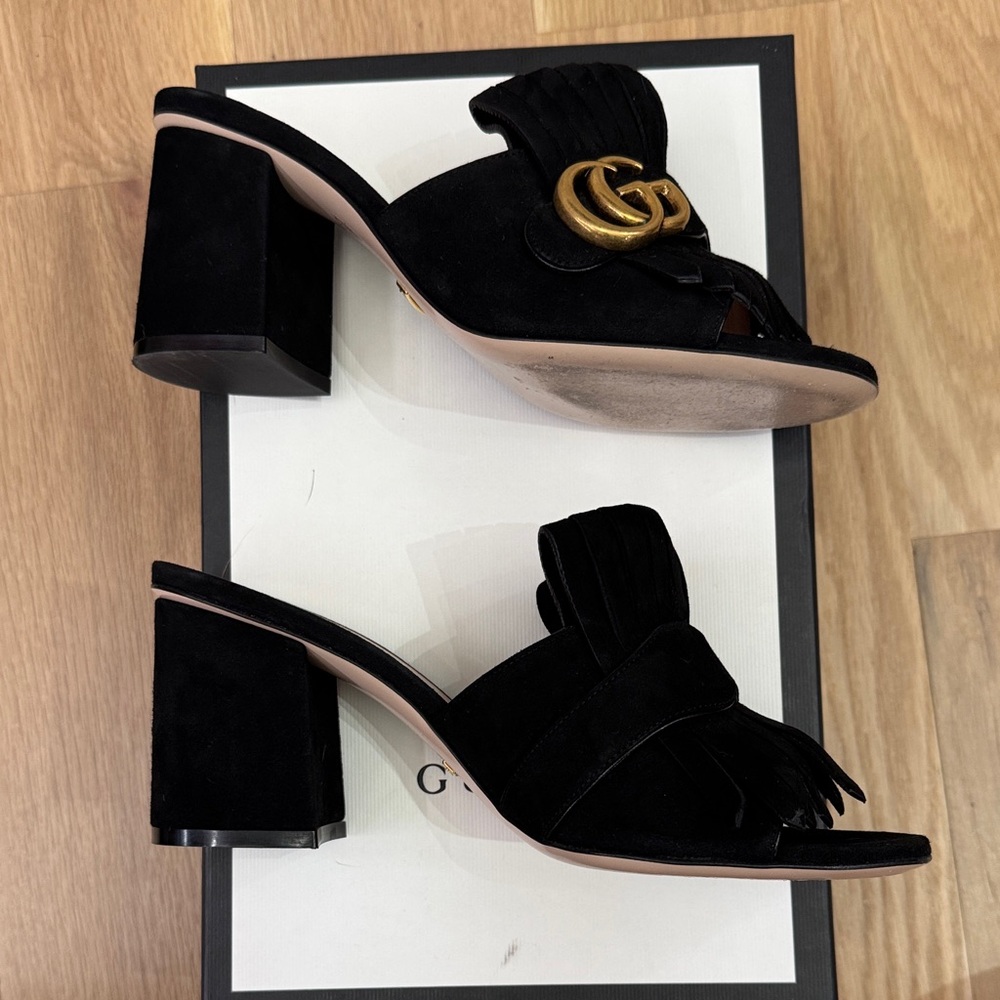 Gucci Marmont 75mm Mule Sandals – Black Suede – Size 37.5 - Picture 6 of 15